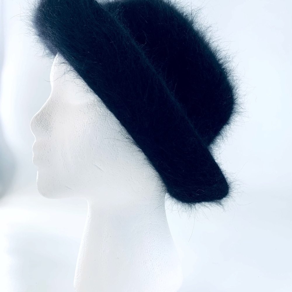 Black Angora Bucket Hat Warm Black One Size
